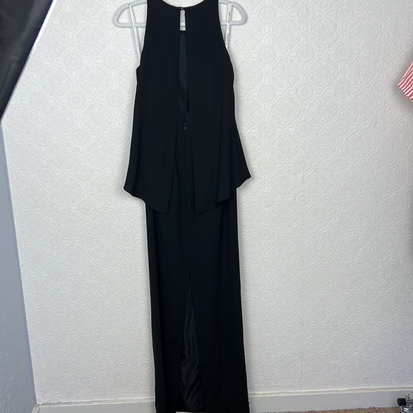 David’s Bridal Maxi Dress long open back matte crepe Black High Neck F15978 - Picture 8 of 11